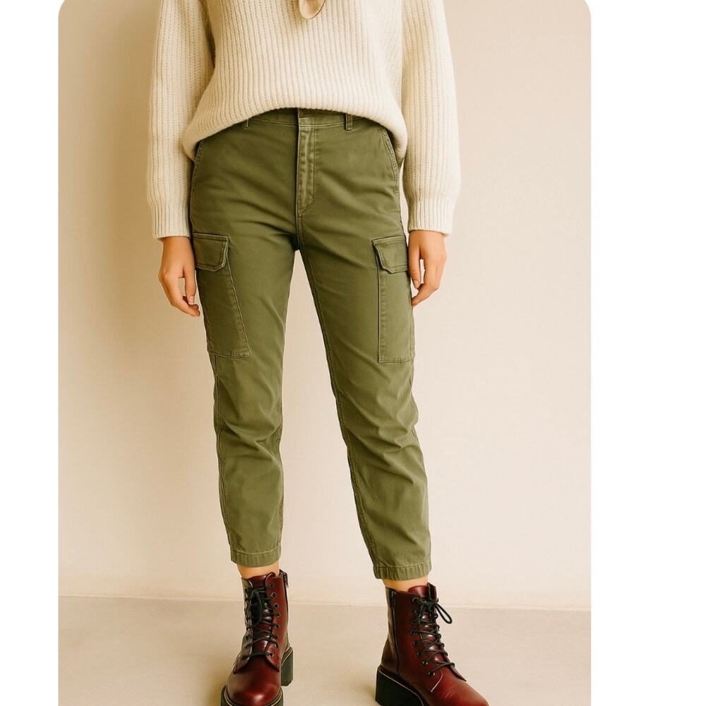 Nili Lotan French Crop Military Cargo Pants Size 2 Army Green Classic Minimalist